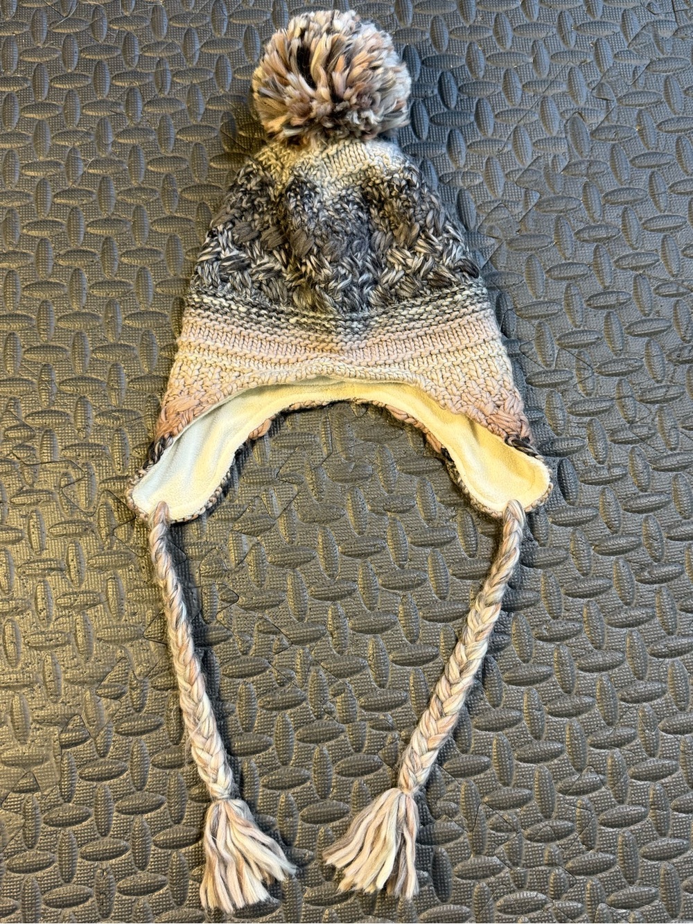 Simply Noelle Fleece Lined Knit Earflap Pom Pom Hat Boho Winter
